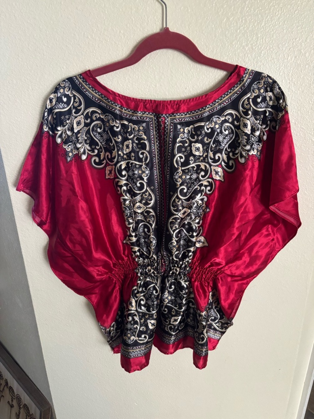 HeartSoul Y2K boho-print kimono-style top red and black smocked waist XL - Picture 3 of 4